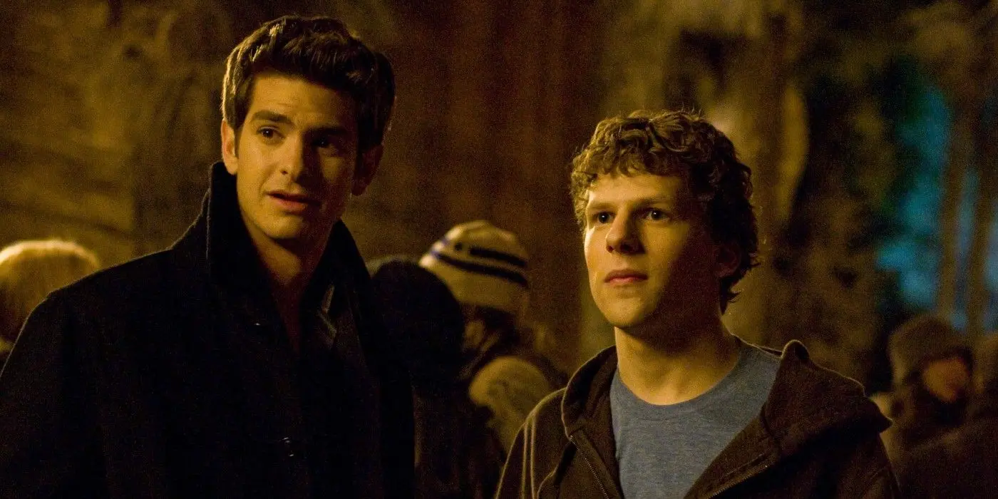 Andrew Garfield and Jesse Eisenberg star as Eduardo Saverin and Mark Zuckerberg, the co-founders of Facebook.